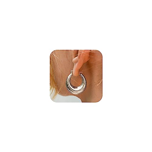 Chunky Gold Hoop Earrings for Women 14k Gold Plated Thick Triple Earrings | Hypoallergenic Trendy Chunky Gold Hoops Earrings,Dainty Jewelry Gifts for Women - style: Silver Tapered Hoop Earring