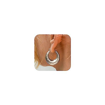 Chunky Gold Hoop Earrings for Women 14k Gold Plated Thick Triple Earrings | Hypoallergenic Trendy Chunky Gold Hoops Earrings,Dainty Jewelry Gifts for Women - style: Silver Tapered Hoop Earring