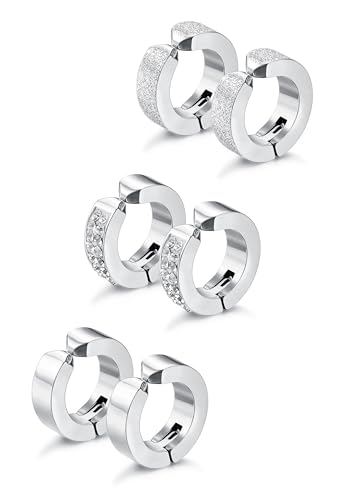 Jstyle Mens Clip On Hoop Earrings, Non Piercing Huggie Hoops for Men Women | Stainless Steel Hoops for Non-Pierced Ears, 14K Gold Plated/Silver Fake Earrings for Halloween/Party, Christmas Jewelry Gift - color: Silver