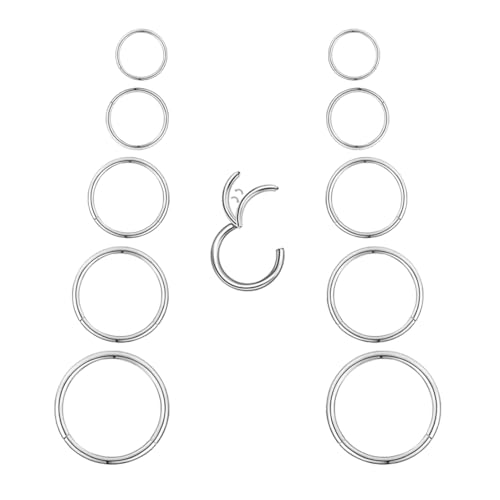 16Gauge earrings nosering clicker hoop Hypoallergenic body piercing ring | 6-14mm/6-12mm/Stainless Steel Gold/Silver,Septum Rings Hinged Clicker, Helix Cartilage Daith Tragus,Sleeper Hoop,Piercing - color: 16G 6-8-10-12-14mm Silver