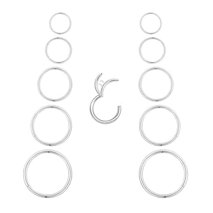 16Gauge earrings nosering clicker hoop Hypoallergenic body piercing ring | 6-14mm/6-12mm/Stainless Steel Gold/Silver,Septum Rings Hinged Clicker, Helix Cartilage Daith Tragus,Sleeper Hoop,Piercing - color: 16G 6-8-10-12-14mm Silver