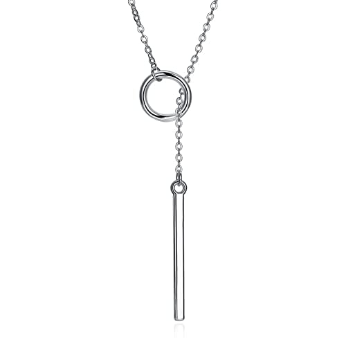 925 Sterling Silver Necklace for Women Trendy, Charming Layered Necklace with Cubic Zirconia Pendant for Her Womens Dainty Diamond Choker Necklaces Holiday Jewelry Gifts for Mom Wife Daughter Lover - color: Strip&prime Circle-Silver