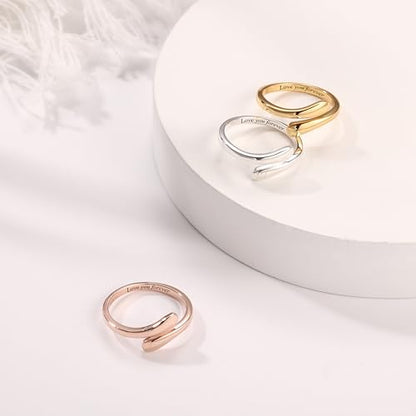 INBLUE Personalized 925 Sterling Silver Spiral Twist Ring for Women Customized Engraving Name/Date with Birthstones Adjustable Open Wrap Band Promise Ring Gift for Wedding Engagement - color: Style C1
