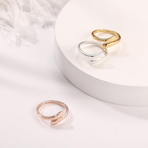 INBLUE Personalized 925 Sterling Silver Spiral Twist Ring for Women Customized Engraving Name/Date with Birthstones Adjustable Open Wrap Band Promise Ring Gift for Wedding Engagement - color: Style C2