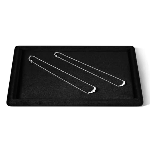 Velvet Jewelry Display Tray for Ring Earrings Necklace Bracelet Flat Tray | Flat Jewelry Organizer Tray, Watch Storage Plate, Soft Scratch-Proof Velvet Liner - color: Black, size: 12.99 × 9.06 in