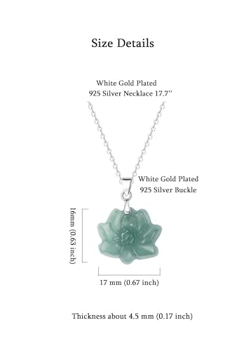 Real Green Jade Pendant Necklace for Women Donut/Heart/Clover/Teardrop/Rose/Lotus Flowers Genuine Jadeite Jewelry with Gold Plated 925 Sterling Silver Chain - style: Lotus Silver Necklace
