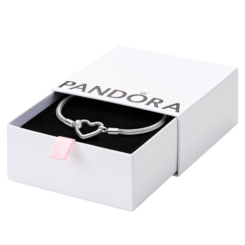PANDORA Moments Heart Clasp Snake Chain Bracelet - Charm Bracelet for Women - Compatible Moments Charms - Gift for Her - Sterling Silver - With Gift Box