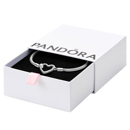 PANDORA Moments Heart Clasp Snake Chain Bracelet - Charm Bracelet for Women - Compatible Moments Charms - Gift for Her - Sterling Silver - With Gift Box