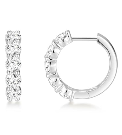 ASHINE 14K Gold Plated 925 Sterling Silver Post Pave Cubic Zirconia Hoop Cuff Huggie Earrings Jewelry for Women Girls - color: White Gold-16mm