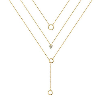 Turandoss Gold Layered Necklaces for Women - 14K Gold Plated Handmade Multilayer Bar Pearls Coin Disc Moon Butterfly Medallion Adjustable Dainty Layered Choker Necklaces for Women Jewelry - style: 3PCS - Circle&CZ Triangle&Circle Lariat