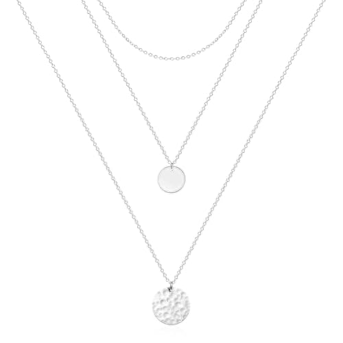 Layered Necklaces for Women - 14K Dainty Gold Plated Layering Chokers Necklaces Set Multilayer Delicate Necklace Trendy Adjustable Long Layered Necklaces for Women - style: 02 White Gold-Plated Disc Necklace
