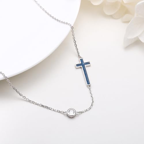 Yearace Choker Necklaces for Women S925 Sterling Silver Sideways Cross/Butterfly/Handcuffs/Infinity Interlocking/Chakra Choker Necklace Dainty Sideways Cross Necklace Jewelry Gift - style: Turquoise Cross 14+4"