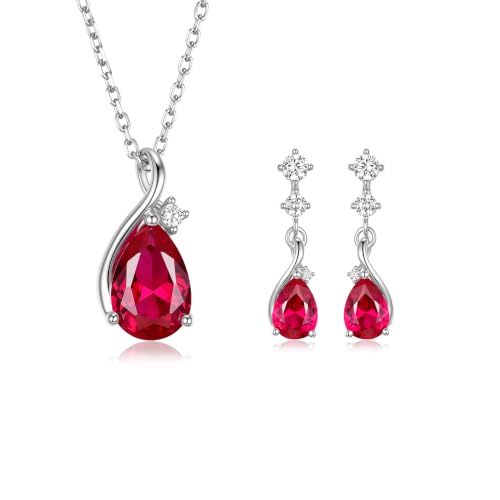 immobird 925 Sterling Silver Infinity Birthstone Jewelry Set Teardrop | Birthstone Necklace and Earring Set, Small Pear-shape Pendant, Drop Earring, Timeless Gift for Her, Daily Wear, Nice Gift Box - color: 07-Jul.