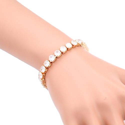 Tennis Bracelet, 6mm Black Cubic Zirconia, Gold Plated Brass, 7 Inch Length, 16.5 Grams, Multiple Colors Available - color: Gold Clear