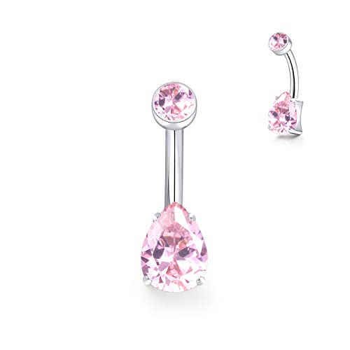 limerencia 14G G23 Titanium Belly Button Ring with Small Teardrop Cubic Zirconia 10mm Internally Threaded Navel Piercing Jewelry - color: Pink CZ