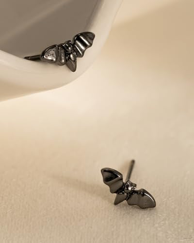 Stud Earrings for Women- 14K Gold/White Gold Plated/Black Bow Dragon Softball Snake Bat Stud Earrings - color: black bat