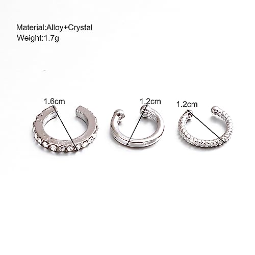 3Pcs Ear Cuffs Non Piercings for Women, Trendy Cubic Zirconia Gold Silver Clip On Cuff Earrings Set Jewelry Dainty Fake Cartilage Earring - color: Silver