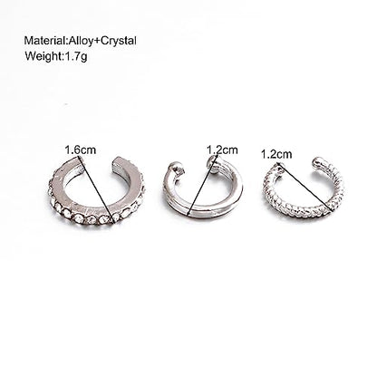 3Pcs Ear Cuffs Non Piercings for Women, Trendy Cubic Zirconia Gold Silver Clip On Cuff Earrings Set Jewelry Dainty Fake Cartilage Earring - color: Silver