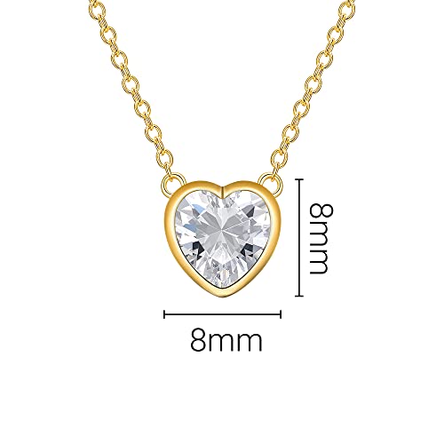 925 Sterling Silver Cubic Zirconia Necklace and Earrings Set for Women, Heart, Cushion, Round, Emerald Cut CZ, Solitaire Bezel Jewelry Set, CZ Bridal Jewelry Set, Bridesmaid Gift - style: Heart Cut(Gold)
