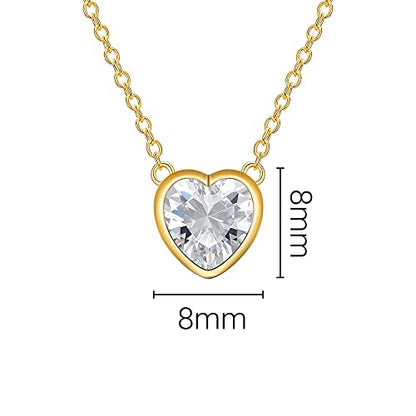 925 Sterling Silver Cubic Zirconia Necklace and Earrings Set for Women, Heart, Cushion, Round, Emerald Cut CZ, Solitaire Bezel Jewelry Set, CZ Bridal Jewelry Set, Bridesmaid Gift - style: Heart Cut(Gold)