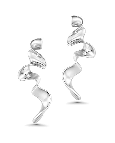 Big Silver Plated Spiral Dressy Fashion Geometric Statement Earrings for Women by SNGIA, Large Chunky Trendy Vintage Drop Dangle Boho Earrings Jewelry Gifts. - style: Silver Plated