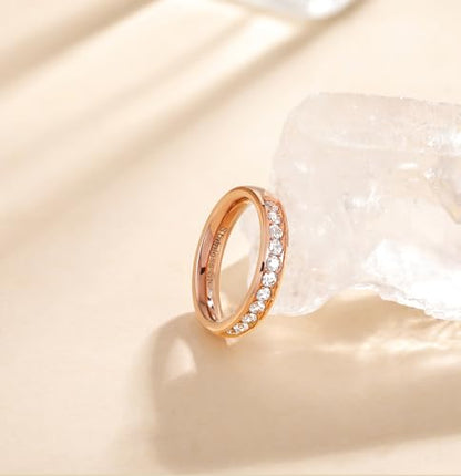 TIGRADE 3.5mm Engagement Ring Half Cubic Zirconia Stainless Steel Eternity Wedding Band for Women Size 3-12.5 - color: Rose Gold