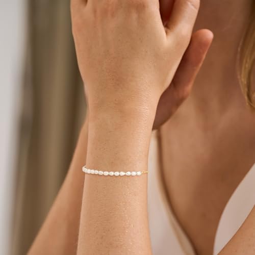 NECOCY 14K Gold Plated Pearl Bracelets for Women, Dainty Bracelets Stack Trendy Pearls Beaded Link Chain Charm Bracelets Set Layered Tiny Wedding Prom Jewelry Gift for Women Mother's Day Graduation - style: Style-15