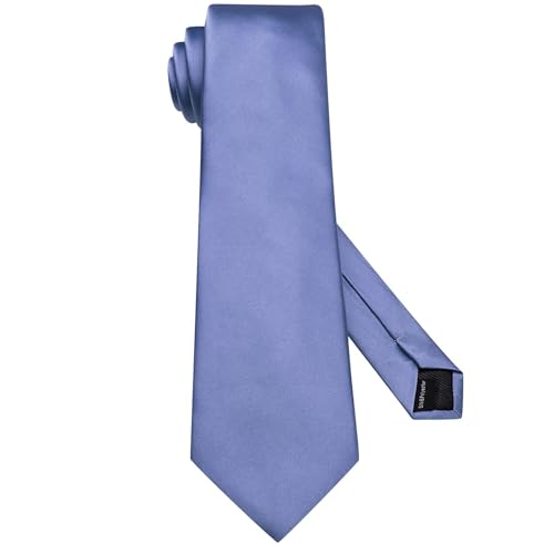 Hi-Tie 5Pcs Mens Solid Color Silk Tie Satin Pretied Bowtie Lapel Pin for Men Handkerchief Cufflink Wedding Gift Box - color: Dusty Blue