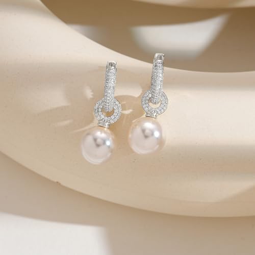 YOIHUR Drop Dangle Pearl Earrings for Women, Dainty 14K Gold Plated Pearl Hoop Earrings Hypoallergenic Wedding Pearls Dangle Earrings Jewelry Gift for Women Bridal - color: Gold-Elegant and Atmospheric Pearl Earrings