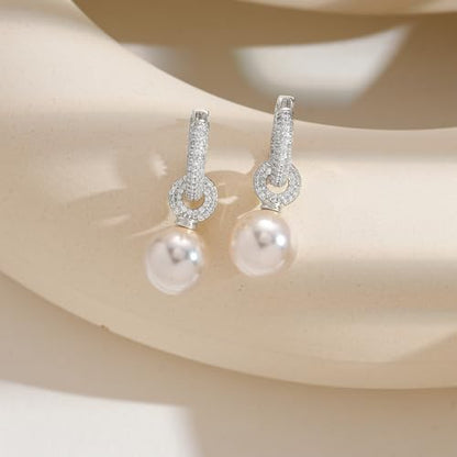 YOIHUR Drop Dangle Pearl Earrings for Women, Dainty 14K Gold Plated Pearl Hoop Earrings Hypoallergenic Wedding Pearls Dangle Earrings Jewelry Gift for Women Bridal - color: Gold-Elegant and Atmospheric Pearl Earrings