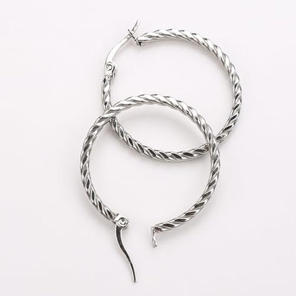 Cable Hoop Earring for Women Light-Weight Twisted Italian Design Round Hoop Earrings Diameter 25mm - color: silver