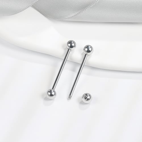 12mm-45mm 16G 14G Nipple Tongue Rings Industril Piercing Jewelry Externally Threaded 316L Surgical Steel Nipple Tongue Barbells Piercing Jewelry for Women Men Silver Black Gold Tone - color: Silver:16G-12mm-45mm Bars/5mm Balls