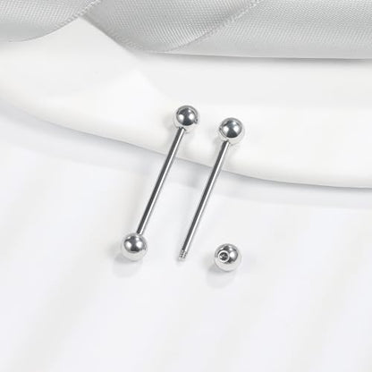 12mm-45mm 16G 14G Nipple Tongue Rings Industril Piercing Jewelry Externally Threaded 316L Surgical Steel Nipple Tongue Barbells Piercing Jewelry for Women Men Silver Black Gold Tone - color: Silver:16G-12mm-45mm Bars/5mm Balls