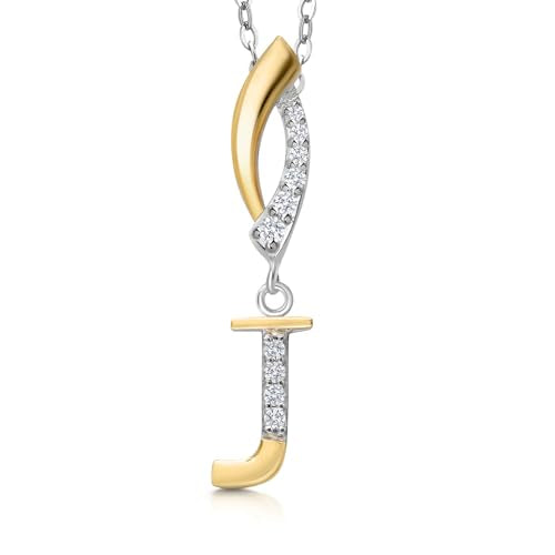 Gem Stone King Initial Pendant Necklace Letter A to Z Alphabet | 10K Yellow Gold and 925 Sterling Silver | White Lab Grown Diamond | Gift Women Mother's Day Wife Mom Girlfriend Anniversary Birthday | - style: Initial J