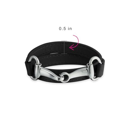 Genuine Leather Black Orange Red Equestrian Snaffle Horse Bit Wrap Bracelet - color: Black