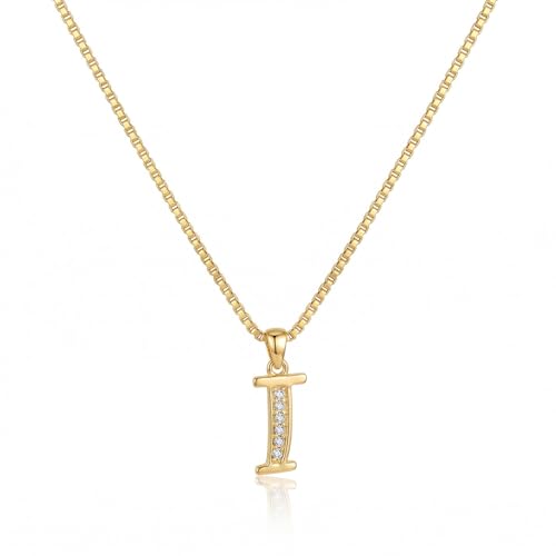 Initial Necklace for Women, 14K Gold Silver Plated Box Chain Letter Pendant, Trendy Name Necklace, Dainty Personalized Charm Jewelry Gift for Her - color: Gold, style: I