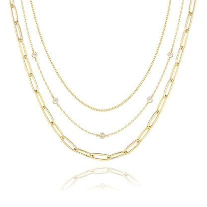Layered Necklaces for Women, Dainty Gold Necklace Stack 14k Gold Plated Layering CZ Chain Choker Necklaces for Women Trendy Simple Non Tarnish Gold Necklaces Set Fashion Bridal Prom Jewelry - color: set2