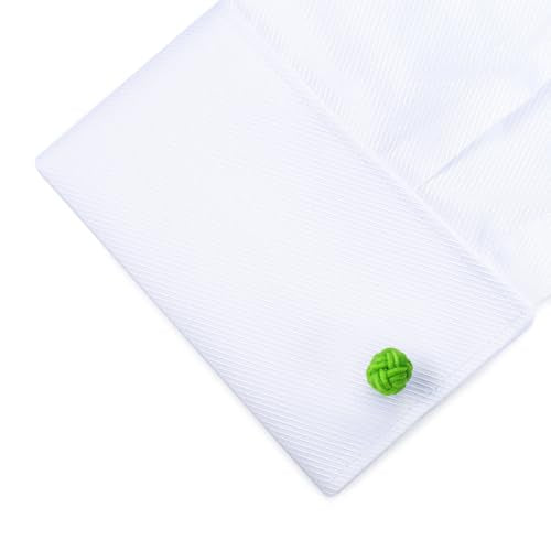 HONEY BEAR Round Silk Knot Elastic Fabric Cufflinks for Men Women 1 Pair | Wedding Business, Tarnish-Resistant, for Groomsmen, Father, Husband, Wife, Anniversary, and Formal Events - style: Bright Green