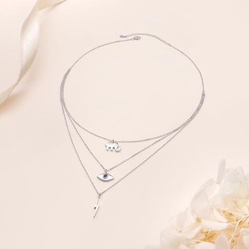 DAOCHONG S925 Sterling Silver Triple Layer Pendant Choker Necklace for Women 16"+2" - style: K-3 layered Evil Eye
