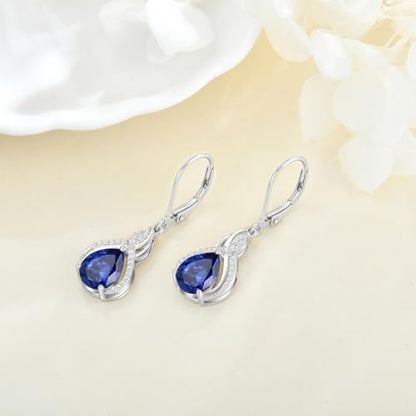 925 Sterling Silver Infinity Teardrop Earrings for Women | Lwsary Dangle Drop Leverback Earrings, Pear Shaped Birthstone Jewelry for Her - color: Violet Blue