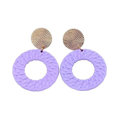 Boho Acrylic Geometric Round Braided Drop Dangle Earrings for Women - color: Purple