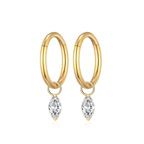 Ourania 16G Gold Stainless Steel Zircon Dangle Huggie Hoop Rook Piercing Helix Hoop Earring Tragus Hoop Cartilage Piercing for Women - color: Eyes Gold 2PCS, size: 1.2*8mm 2pcs