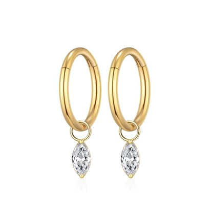 Ourania 16G Gold Stainless Steel Zircon Dangle Huggie Hoop Rook Piercing Helix Hoop Earring Tragus Hoop Cartilage Piercing for Women - color: Eyes Gold 2PCS, size: 1.2*8mm 2pcs