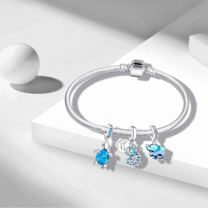 Charms Beads 925 Sterling Silver Animal Heart Flower Friend Dangle Pendant with 5A Cubic fits for Charms Bracelets for Woman Valentine's Day Mother's Day Christmas Graduation Birthday Gift - style: D04-Blue Murano Glass Elephant Sea Turtle Color-changing