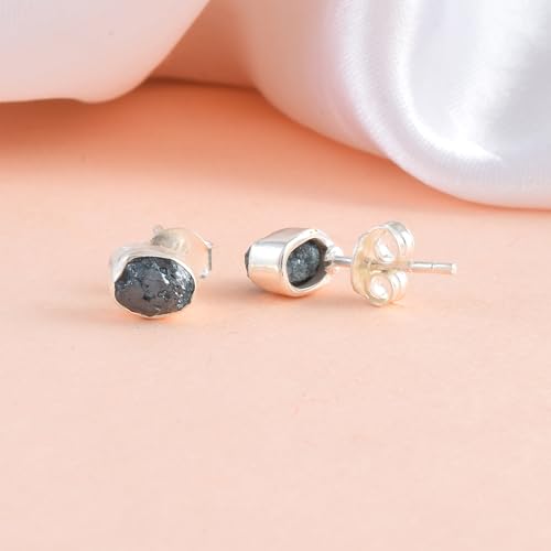 5 MM Natural Gemstone 925 Sterling Silver Hypoallergenic Studs Earrings Jewelry for Women Dainty Trendy Antiqued Silver Birthstone Earrings Jewelry Gifts for Women and Her - color: Blue Diamond