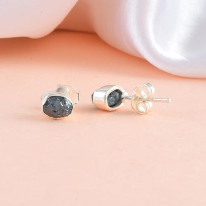 5 MM Natural Gemstone 925 Sterling Silver Hypoallergenic Studs Earrings Jewelry for Women Dainty Trendy Antiqued Silver Birthstone Earrings Jewelry Gifts for Women and Her - color: Blue Diamond