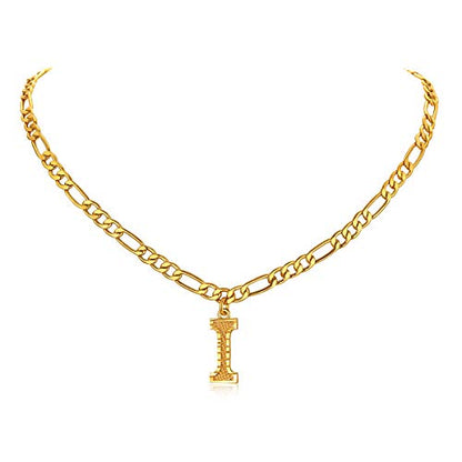 14K Gold Plated Initial Necklaces for Women Men A-Z Letter Necklaces | Figaro Chain, 16"+2" Adjustable Length, with Gift Box - style: I