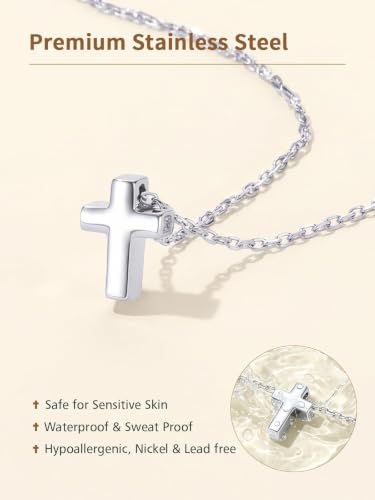 FindChic Single & Double Layer Cross Necklace for Women | Waterproof, Hypoallergenic, Dainty Crucifix Necklace, Christian Religious Faith Jewelry Gifts for Women