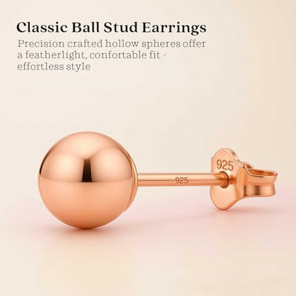 KEZEF 925 Sterling Silver Ball Stud Earrings for Women, 2mm to 10mm | Nine Bead Sizes, Three Finishes, Hypoallergenic Nickel Free Post, Butterfly Push Back, Sold As One Pair - color: Rose Gold, size: 5mm