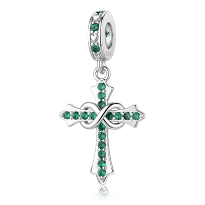 HappyStar 925 Sterling Silver Charms Infinity Design Birthstone Charms for Bracelets with 5A Cubic Zirconia Cross Necklace for Women Dangle Pendant Compatible Pandora Bracelets Happy Birthday Gifts - color: 5-May Birthstone Charms